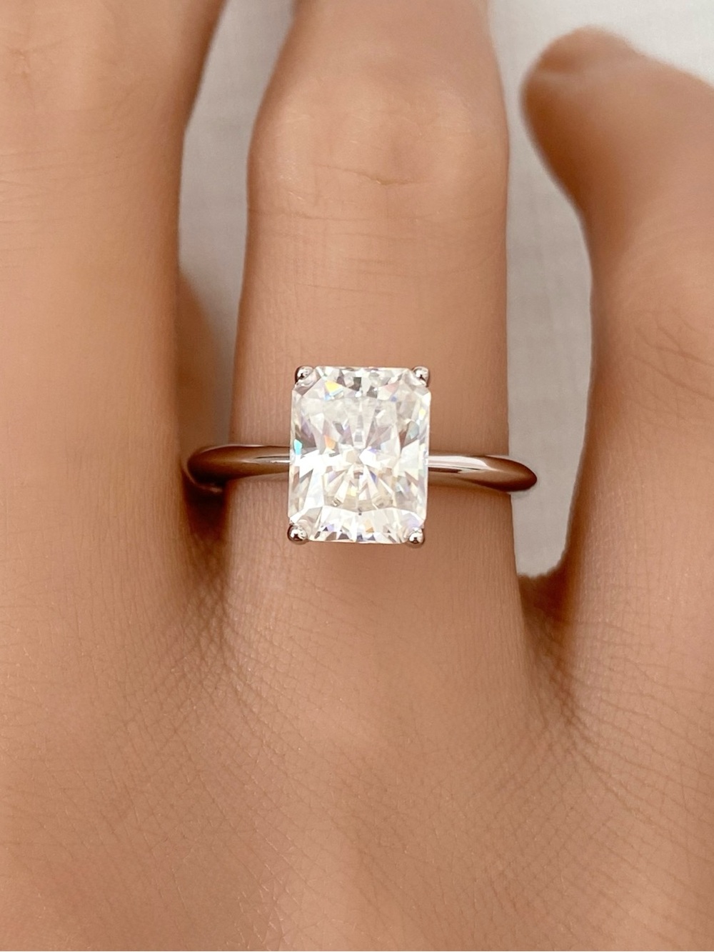 Radiant Cut 3Ct Moissanite Diamond Solitaire Sterling Silver Engagement Ring